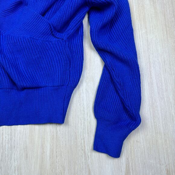 Le Lis Royal Blue Shawl Collar Crossover Pullover Cropped Knit Sweater Medium - Picture 3 of 14